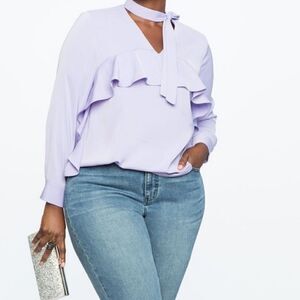 NEW ELOQUII lilac purple tie neck ruffle long sleeve top blouse 20